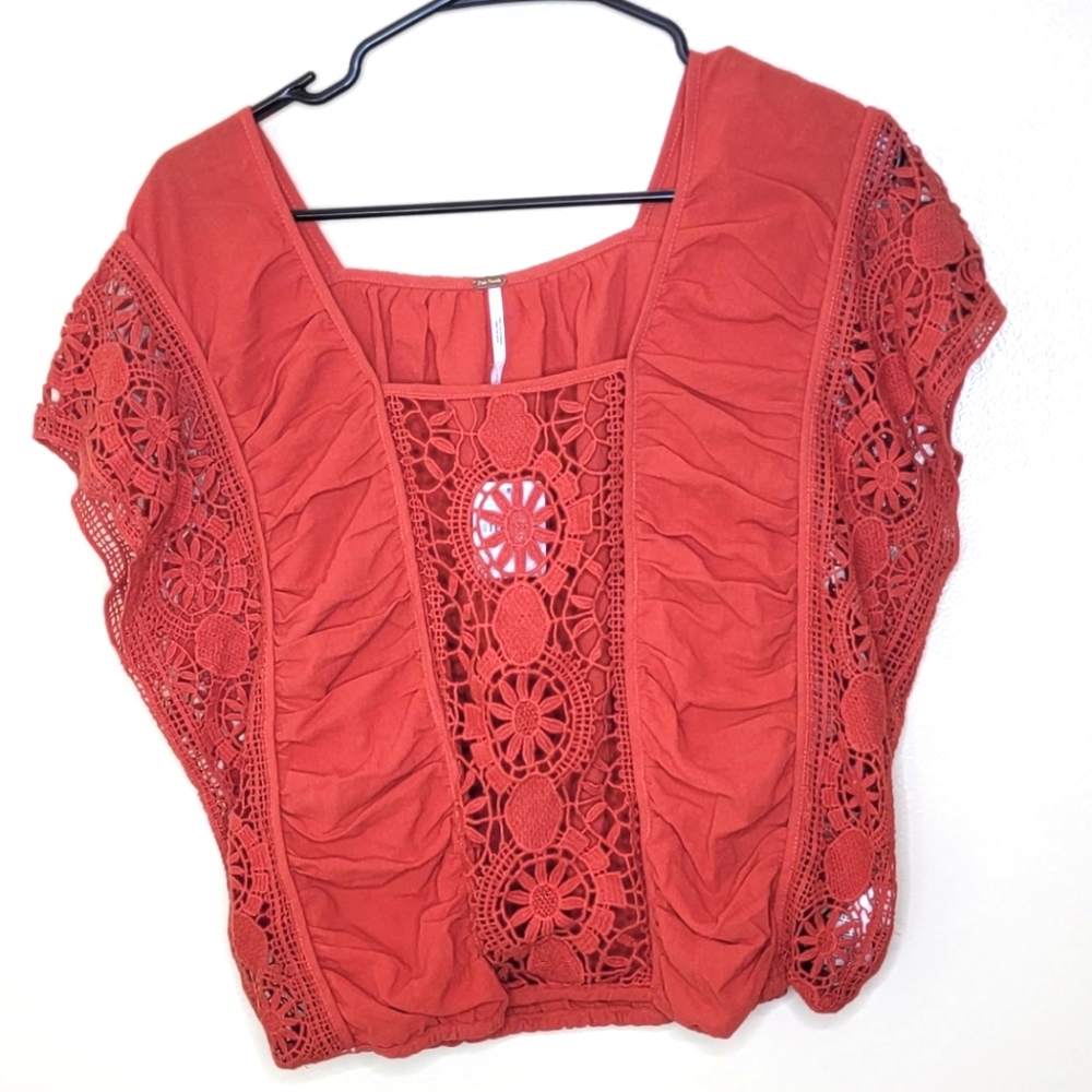 Free People Red Crochet Blouse